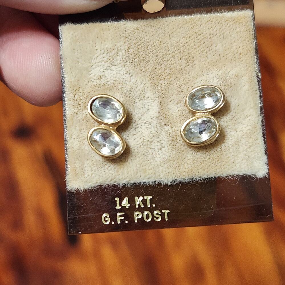 VTG 14k Gold-Filled Stud CZ 14k Posts Earrings Souble Oval New Old Stock